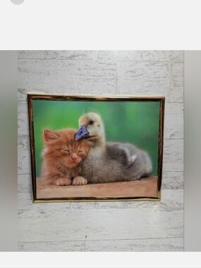 vintage 90sCute Cat and Duckling Friends Animal Wall Decor Framed Art Print